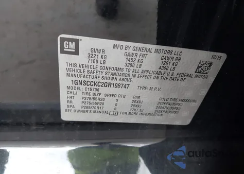 2016 Chevrolet Tahoe Ltz z USA, uszkodzony, nr VIN 1GNSCCKC2GR198747